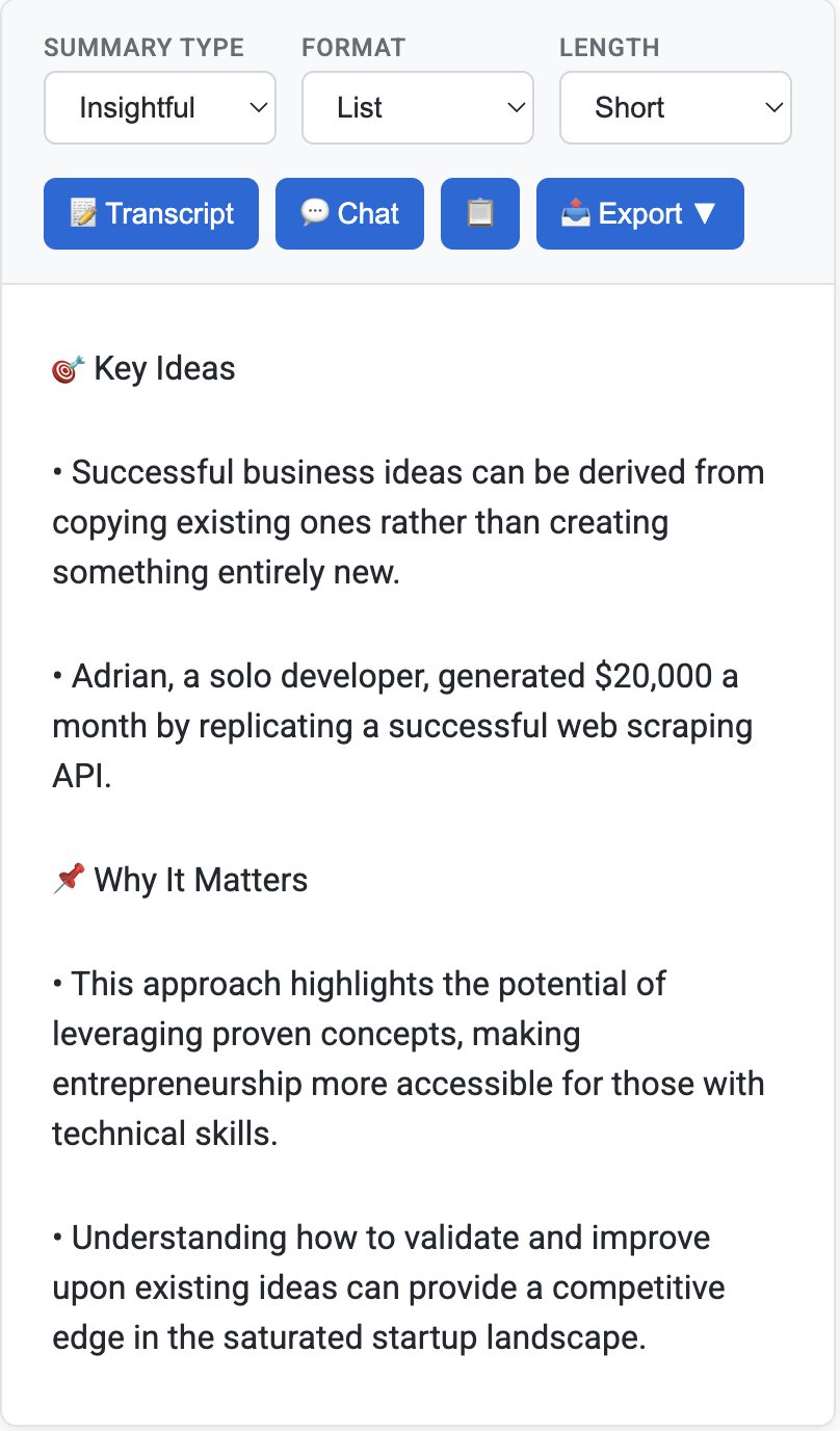 Summary Generation Options